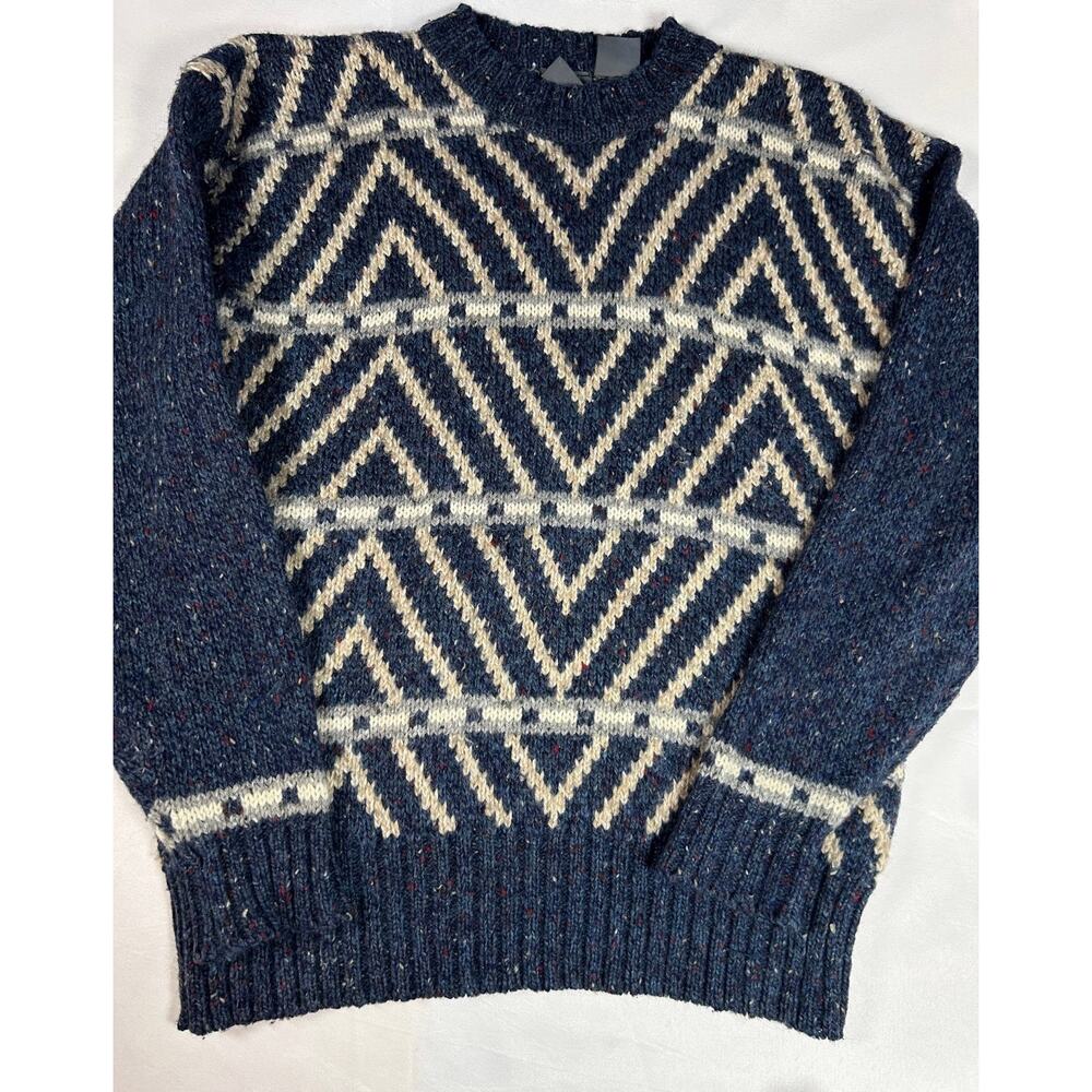VINTAGE 80s 90s Liz Wear Wool blend Chevron  Cropped Sweater Size Medium holiday